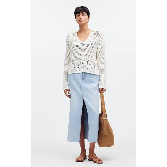 Madewell Crochet Polo Sweater Bright Ivory White XXS NWT - Picture 1 of 7